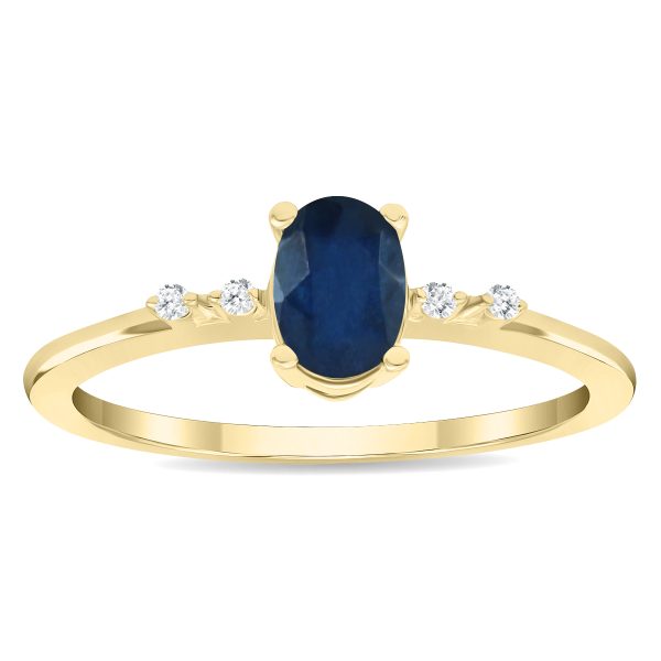 Women's Oval Shaped Sapphire and Diamond Sparkle Ring in 10K Yellow Gold- GRG61131SP