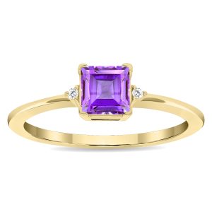 Women's Square Shaped Amethyst and Diamond Classic Ring in 10K Yellow Gold- GRG61132AM