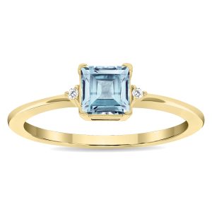 Women's Square Shaped Aquamarine and Diamond Classic Ring in 10K Yellow Gold- GRG61132AQ