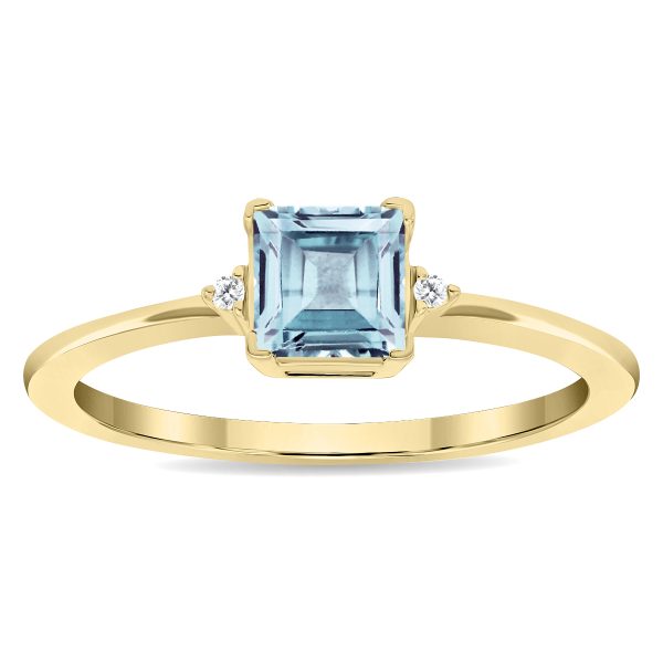 Women's Square Shaped Aquamarine and Diamond Classic Ring in 10K Yellow Gold- GRG61132AQ