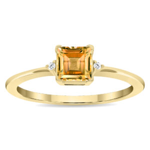 Women's Square Shaped Citrine and Diamond Classic Ring in 10K Yellow Gold- GRG61132CT