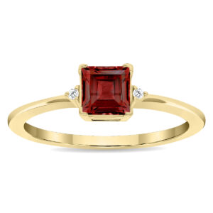 Women's Square Shaped Garnet and Diamond Classic Ring in 10K Yellow Gold- GRG61132GT