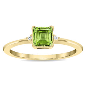 Women's Square Shaped Peridot and Diamond Classic Ring in 10K Yellow Gold- GRG61132PD