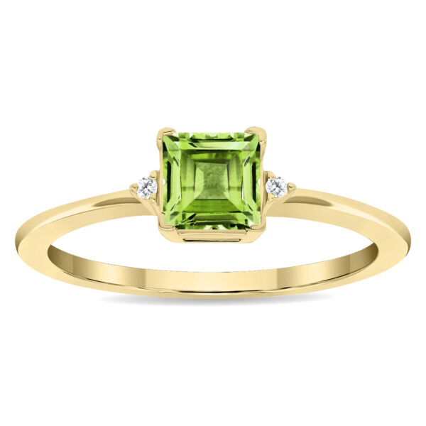 Women's Square Shaped Peridot and Diamond Classic Ring in 10K Yellow Gold- GRG61132PD