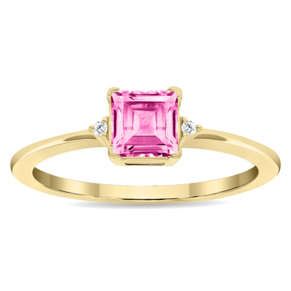 Women's Square Shaped Pink Topaz and Diamond Classic Ring in 10K Yellow Gold- GRG61132PZ