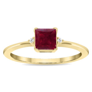 Women's Square Shaped Ruby and Diamond Classic Ring in 10K Yellow Gold- GRG61132RB