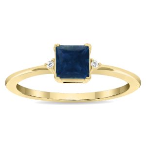 Women's Square Shaped Sapphire and Diamond Classic Ring in 10K Yellow Gold- GRG61132SP