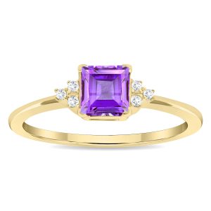Women's Square Shaped Amethyst and Diamond Half Moon Ring in 10K Yellow Gold- GRG61133AM