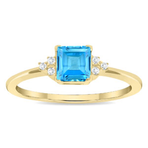 Women's Square Shaped Blue Topaz and Diamond Half Moon Ring in 10K Yellow Gold- GRG61133BT