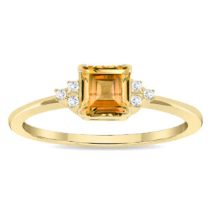 Women's Square Shaped Citrine and Diamond Half Moon Ring in 10K Yellow Gold- GRG61133CT