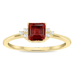 Women's Square Shaped Garnet and Diamond Half Moon Ring in 10K Yellow Gold- GRG61133GT