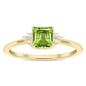 Women's Square Shaped Peridot and Diamond Half Moon Ring in 10K Yellow Gold- GRG61133PD