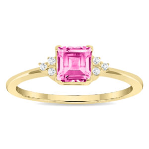 Women's Square Shaped Pink Topaz and Diamond Half Moon Ring in 10K Yellow Gold- GRG61133PZ