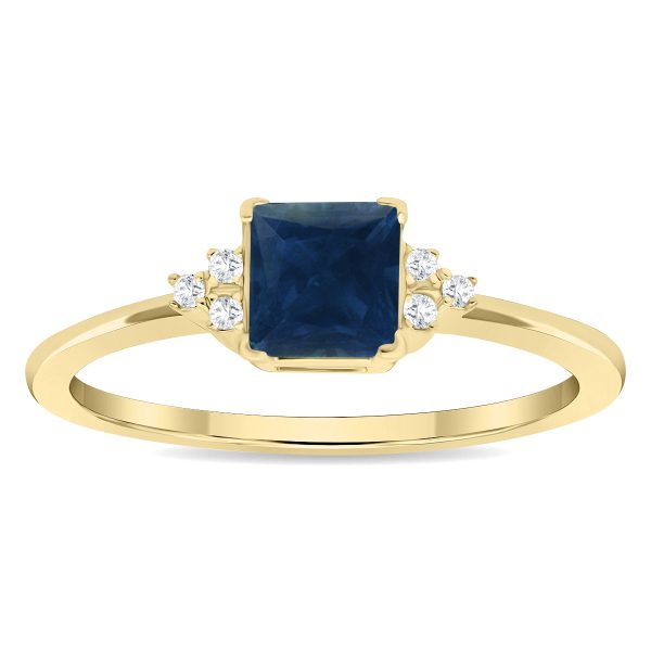 Women's Square Shaped Sapphire and Diamond Half Moon Ring in 10K Yellow Gold- GRG61133SP