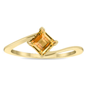 Women's Solitaire Square Shaped Citrine Wave Ring in 10K Yellow Gold- GRG61134CT