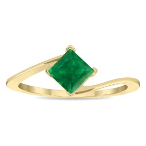 Women's Solitaire Square Shaped Emerald Wave Ring in 10K Yellow Gold- GRG61134EM