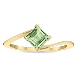 Women's Solitaire Square Shaped Green Amethyst Wave Ring in 10K Yellow Gold- GRG61134GA