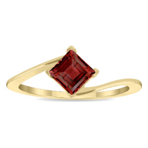 Women's Solitaire Square Shaped Garnet Wave Ring in 10K Yellow Gold- GRG61134GT