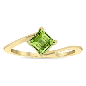 Women's Solitaire Square Shaped Peridot Wave Ring in 10K Yellow Gold- GRG61134PD