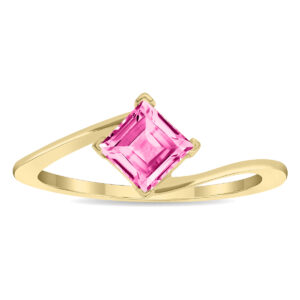 Women's Solitaire Square Shaped Pink Topaz Wave Ring in 10K Yellow Gold- GRG61134PZ