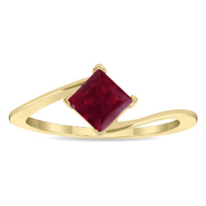 Women's Solitaire Square Shaped Ruby Wave Ring in 10K Yellow Gold- GRG61134RB