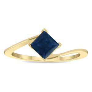 Women's Solitaire Square Shaped Sapphire Wave Ring in 10K Yellow Gold- GRG61134SP