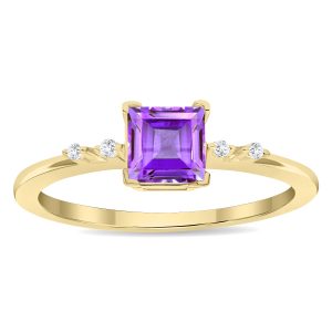 Women's Square Shaped Amethyst and Diamond Sparkle Ring in 10K Yellow Gold- GRG61135AM