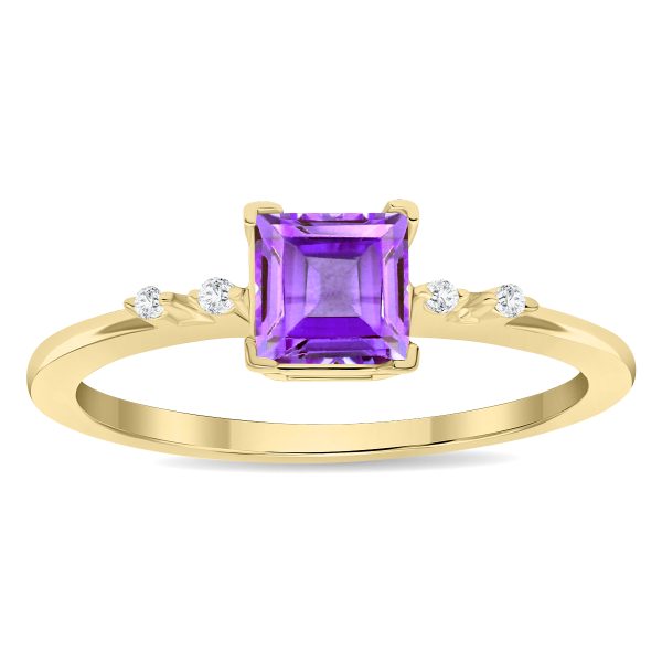Women's Square Shaped Amethyst and Diamond Sparkle Ring in 10K Yellow Gold- GRG61135AM