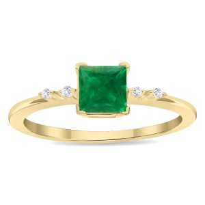 Women's Square Shaped Emerald and Diamond Sparkle Ring in 10K Yellow Gold- GRG61135EM