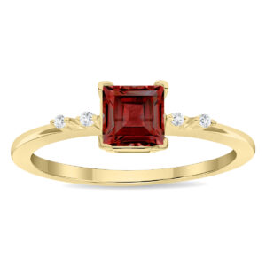 Women's Square Shaped Garnet and Diamond Sparkle Ring in 10K Yellow Gold- GRG61135GT