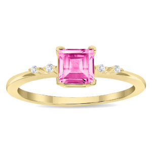 Women's Square Shaped Pink Topaz and Diamond Sparkle Ring in 10K Yellow Gold- GRG61135PZ