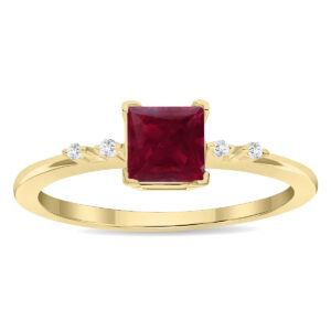 Women's Square Shaped Ruby and Diamond Sparkle Ring in 10K Yellow Gold- GRG61135RB