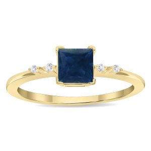 Women's Square Shaped Sapphire and Diamond Sparkle Ring in 10K Yellow Gold- GRG61135SP