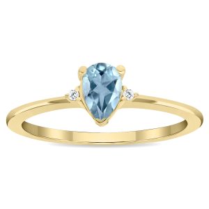 Women's Pear Shaped Aquamarine and Diamond Classic Ring in 10K Yellow Gold- GRG61136AQ