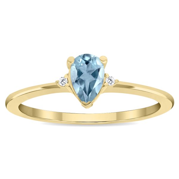 Women's Pear Shaped Aquamarine and Diamond Classic Ring in 10K Yellow Gold- GRG61136AQ