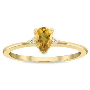 Women's Pear Shaped Citrine and Diamond Classic Ring in 10K Yellow Gold- GRG61136CT