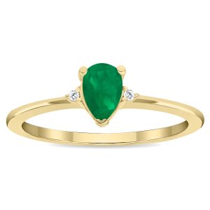 Women's Pear Shaped Emerald and Diamond Classic Ring in 10K Yellow Gold- GRG61136EM