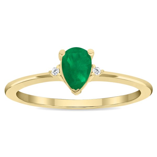 Women's Pear Shaped Emerald and Diamond Classic Ring in 10K Yellow Gold- GRG61136EM