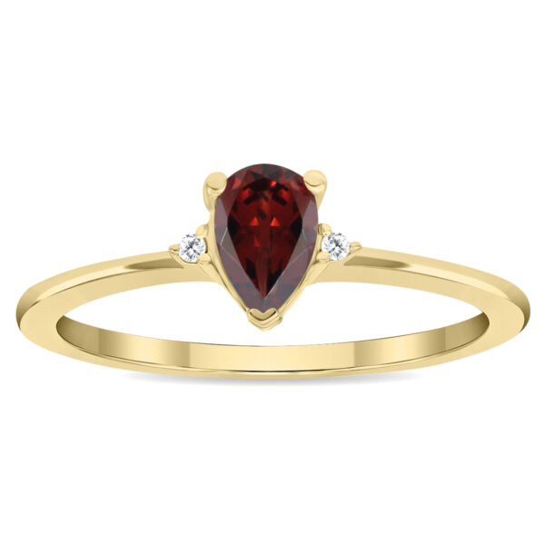 Women's Pear Shaped Garnet and Diamond Classic Ring in 10K Yellow Gold- GRG61136GT