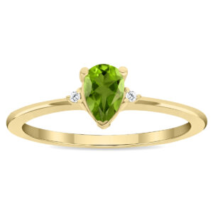 Women's Pear Shaped Peridot and Diamond Classic Ring in 10K Yellow Gold- GRG61136PD