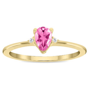 Women's Pear Shaped Pink Topaz and Diamond Classic Ring in 10K Yellow Gold- GRG61136PZ