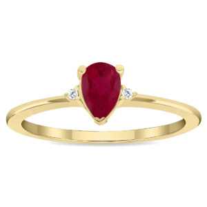 Women's Pear Shaped Ruby and Diamond Classic Ring in 10K Yellow Gold- GRG61136RB