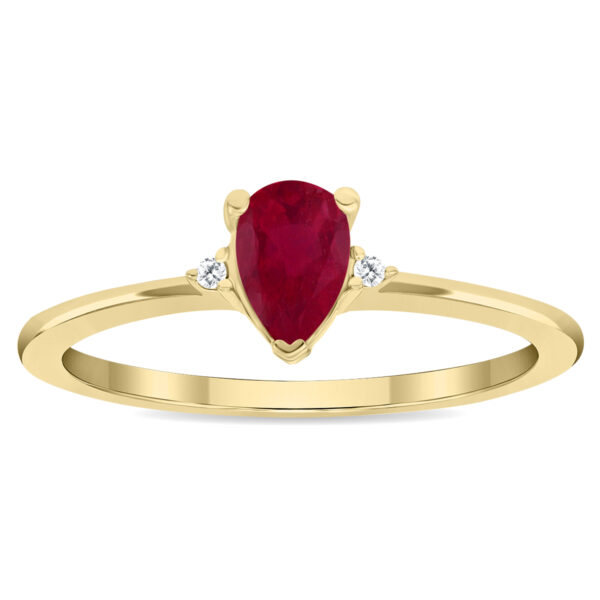 Women's Pear Shaped Ruby and Diamond Classic Ring in 10K Yellow Gold- GRG61136RB