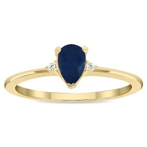 Women's Pear Shaped Sapphire and Diamond Classic Ring in 10K Yellow Gold- GRG61136SP