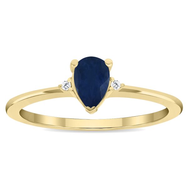 Women's Pear Shaped Sapphire and Diamond Classic Ring in 10K Yellow Gold- GRG61136SP