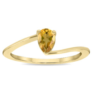 Women's Solitaire Pear Shaped Citrine Wave Ring in 10K Yellow Gold- GRG61137CT