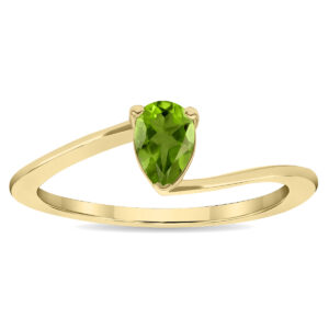 Women's Solitaire Pear Shaped Peridot Wave Ring in 10K Yellow Gold- GRG61137PD