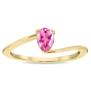 Women's Solitaire Pear Shaped Pink Topaz Wave Ring in 10K Yellow Gold- GRG61137PZ
