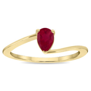 Women's Solitaire Pear Shaped Ruby Wave Ring in 10K Yellow Gold- GRG61137RB