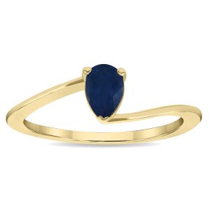 Women's Solitaire Pear Shaped Sapphire Wave Ring in 10K Yellow Gold- GRG61137SP